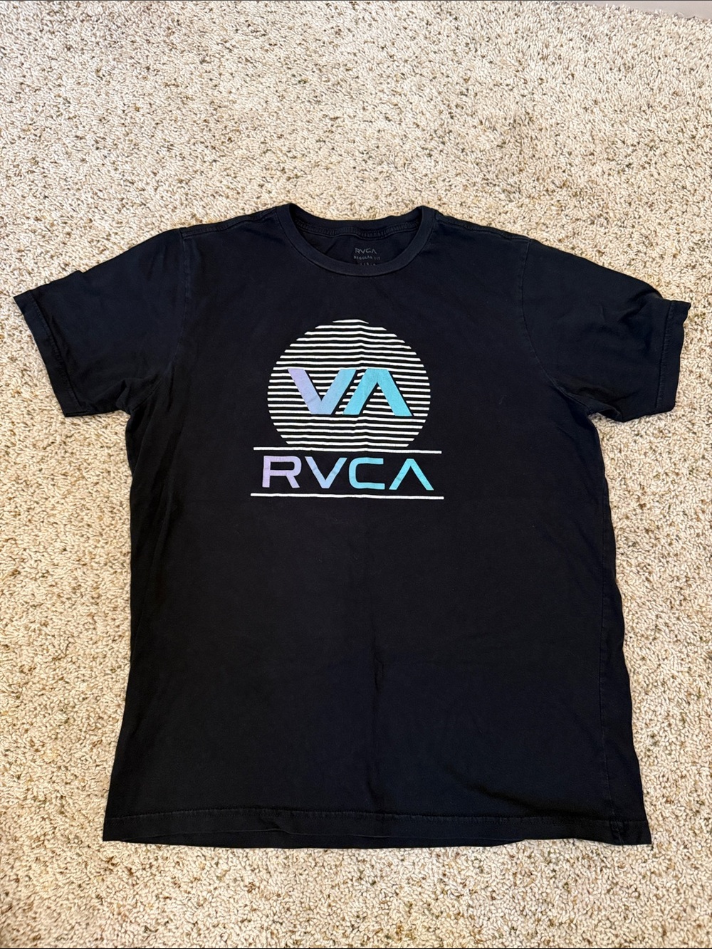 RVCA Black Short-Sleeve Tee with Pastel Gradient Logo